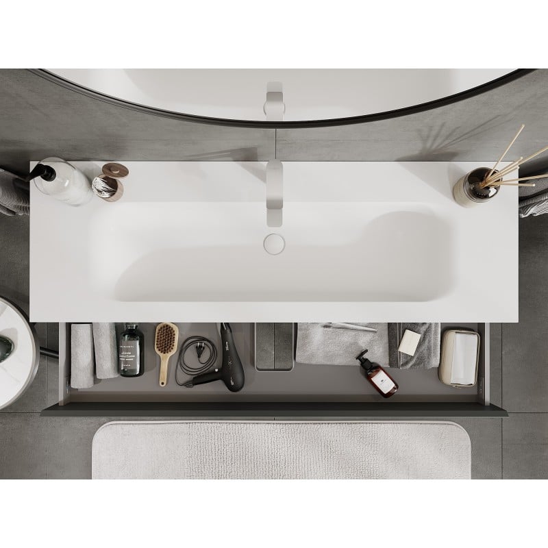 Mexen Orio meuble de salle de bain 140 cm avec lavabo Vela, 2 tiroirs, graphite mat/blanc mat - 91A10-14047-2-BFF66-W23M01