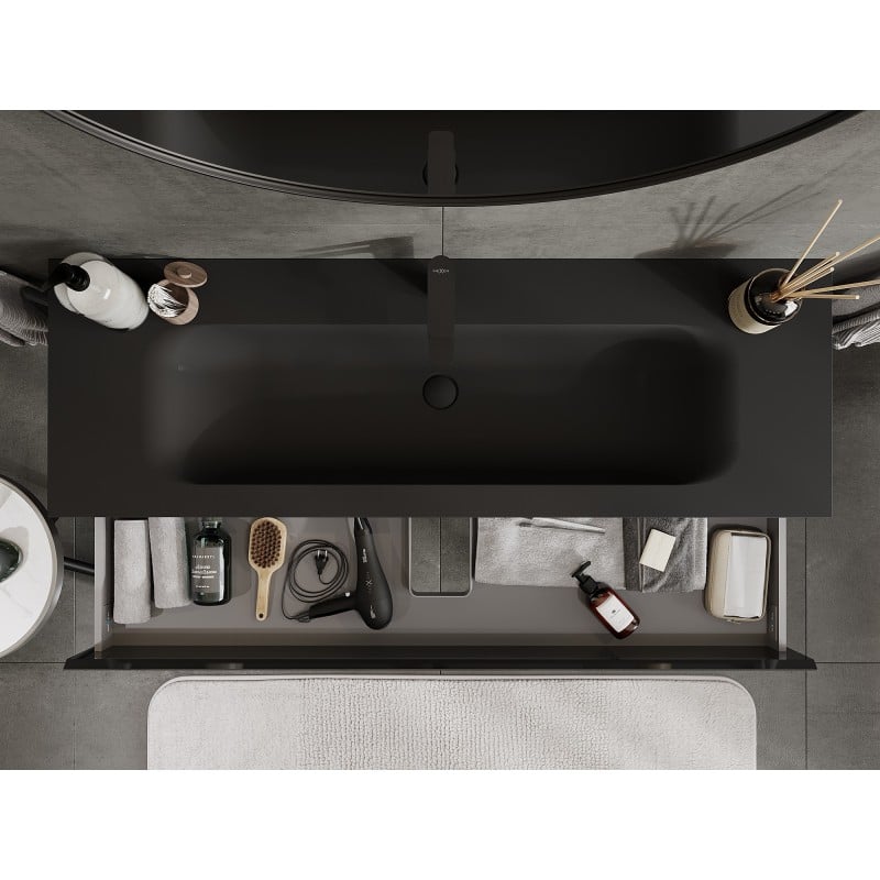 Mexen Orio meuble de salle de bains 140 cm avec lavabo Vela, 2 tiroirs, noir brillant/noir mat - 91A10-14047-2-BFF70-W23M71