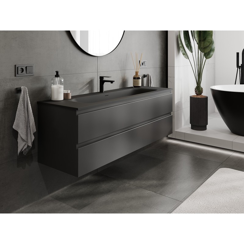 Mexen Orio armoire de salle de bains 140 cm avec lavabo Vela, 2 tiroirs, noir mat - 91A10-14047-2-BFF71-W23M71