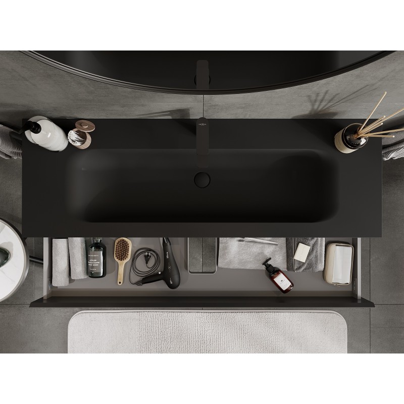 Mexen Orio armoire de salle de bains 140 cm avec lavabo Vela, 2 tiroirs, noir mat - 91A10-14047-2-BFF71-W23M71
