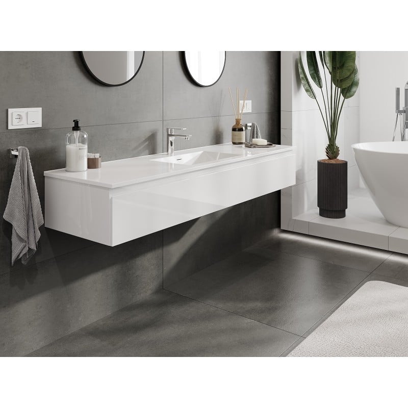 Mexen Orio meuble de salle de bain 160 cm avec lavabo Otis, 1 tiroir, blanc brillant - 91A10-16023-1-BF00-W18M00