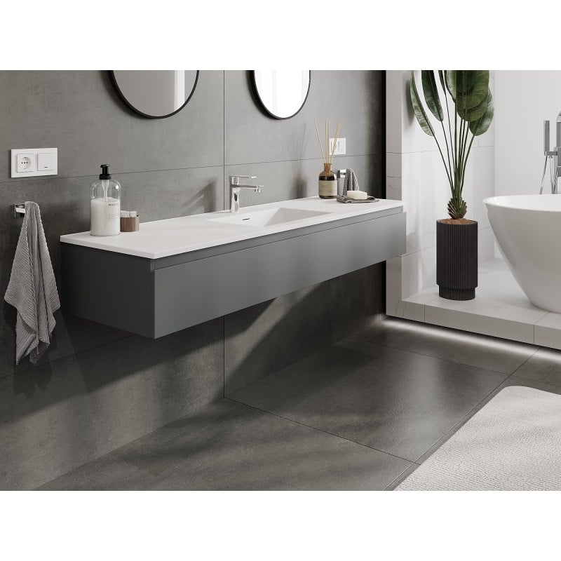 Mexen Orio armoire de salle de bain 160 cm avec lavabo Otis, 1 tiroir, graphite mat/blanc mat - 91A10-16023-1-BF66-W18M01
