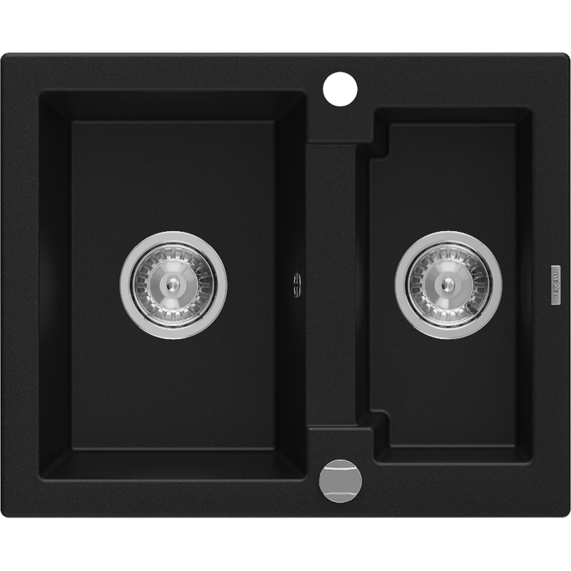 Mexen Carlos évier en granit 1,5 bac 582 x 475 mm, noir, siphon chromé - 6518581500-77