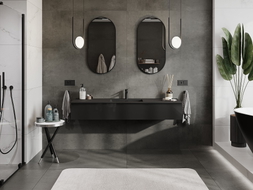 Mexen Orio meuble de salle de bain 160 cm avec lavabo Otis, 1 tiroir, noir brillant/noir mat - 91A10-16023-1-BF70-W18M71