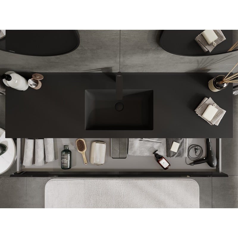 Mexen Orio meuble de salle de bain 160 cm avec lavabo Otis, 1 tiroir, noir brillant/noir mat - 91A10-16023-1-BF70-W18M71