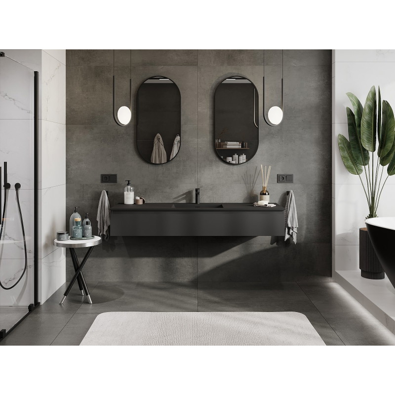 Mexen Orio meuble de salle de bains 160 cm avec lavabo Otis, 1 tiroir, noir mat - 91A10-16023-1-BF71-W18M71
