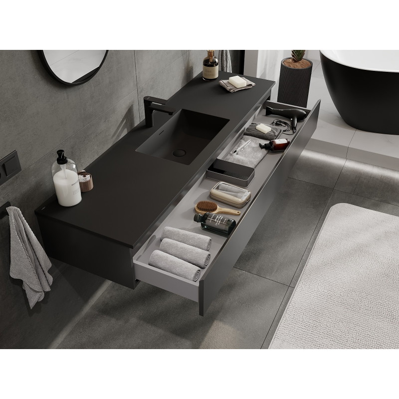 Mexen Orio meuble de salle de bains 160 cm avec lavabo Otis, 1 tiroir, noir mat - 91A10-16023-1-BF71-W18M71