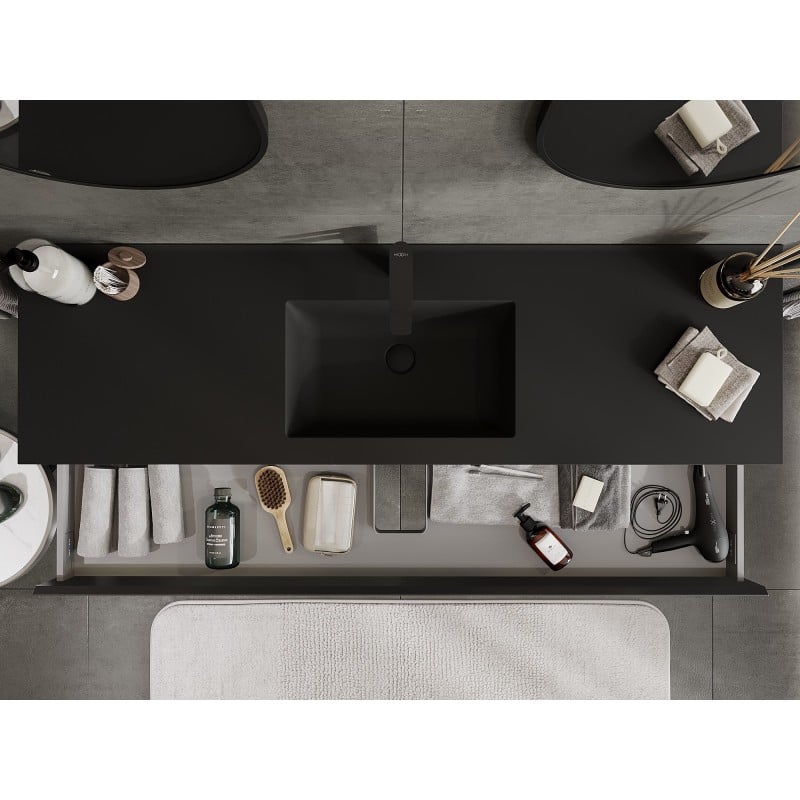 Mexen Orio meuble de salle de bains 160 cm avec lavabo Otis, 1 tiroir, noir mat - 91A10-16023-1-BF71-W18M71