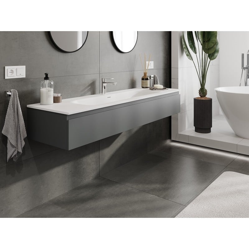 Mexen Orio meuble de salle de bain 160 cm avec lavabo Vela, 1 tiroir, graphite mat/blanc mat - 91A10-16023-1-BF66-W23M01