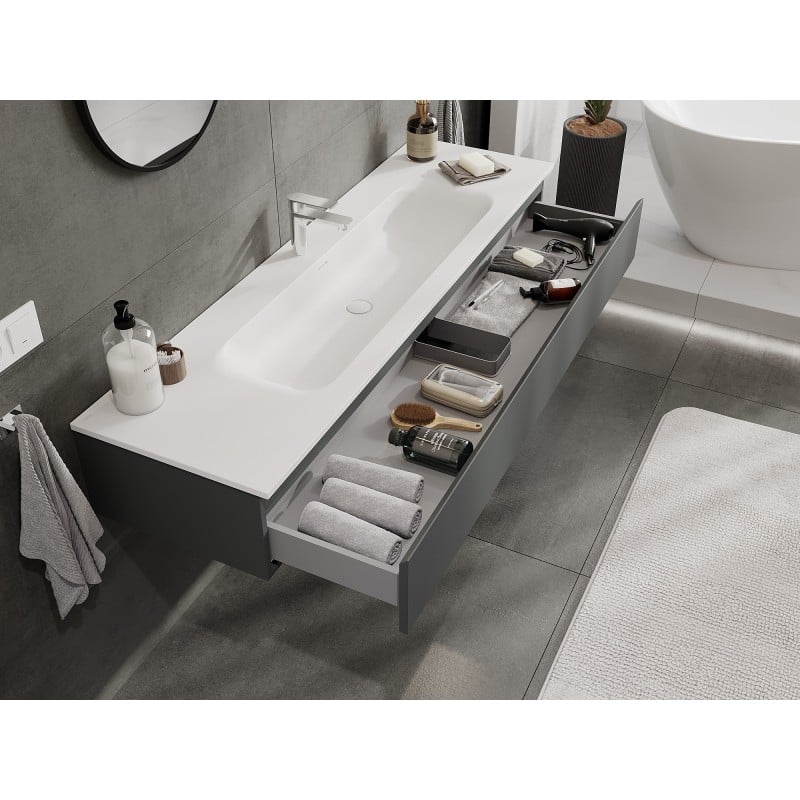 Mexen Orio meuble de salle de bain 160 cm avec lavabo Vela, 1 tiroir, graphite mat/blanc mat - 91A10-16023-1-BF66-W23M01