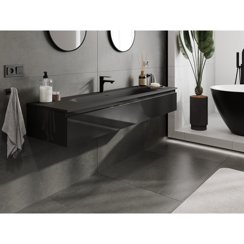 Mexen Orio meuble de salle de bains 160 cm avec lavabo Vela, 1 tiroir, noir brillant/noir mat - 91A10-16023-1-BF70-W23M71