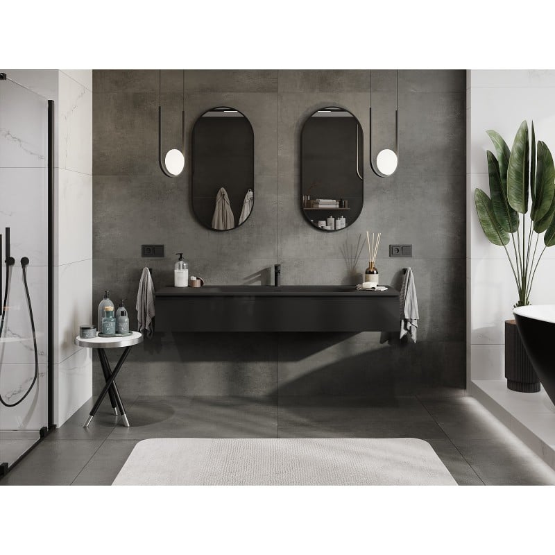 Mexen Orio meuble de salle de bain 160 cm avec lavabo Vela, 1 tiroir, noir brillant/noir mat - 91A10-16023-1-BF70-W23M71