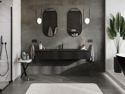 Mexen Orio meuble de salle de bain 160 cm avec lavabo Vela, 1 tiroir, noir brillant/noir mat - 91A10-16023-1-BF70-W23M71