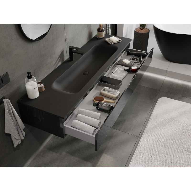 Mexen Orio meuble de salle de bains 160 cm avec lavabo Vela, 1 tiroir, noir brillant/noir mat - 91A10-16023-1-BF70-W23M71