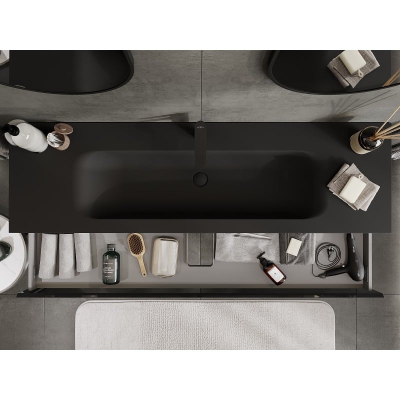 Mexen Orio meuble de salle de bain 160 cm avec lavabo Vela, 1 tiroir, noir brillant/noir mat - 91A10-16023-1-BF70-W23M71
