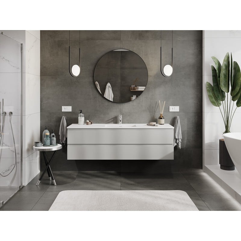 Mexen Orio armoire de salle de bain 160 cm avec lavabo Otis, 2 tiroirs, gris mat/blanc mat - 91A10-16047-2-BFF62-W18M01