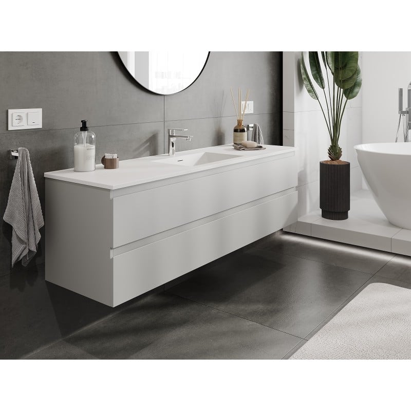 Mexen Orio armoire de salle de bain 160 cm avec lavabo Otis, 2 tiroirs, gris mat/blanc mat - 91A10-16047-2-BFF62-W18M01