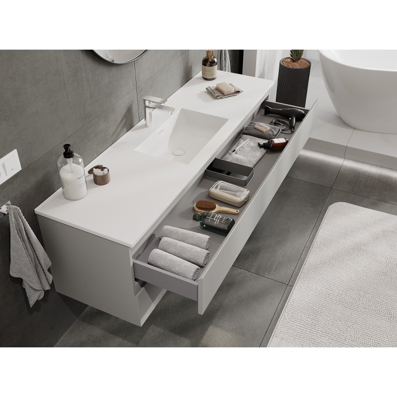 Mexen Orio armoire de salle de bain 160 cm avec lavabo Otis, 2 tiroirs, gris mat/blanc mat - 91A10-16047-2-BFF62-W18M01