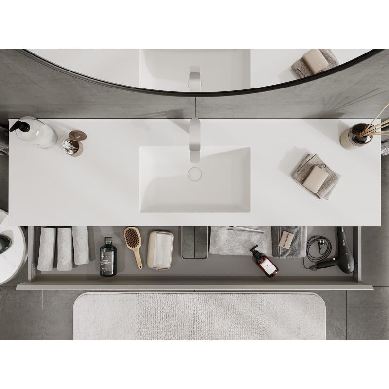 Mexen Orio armoire de salle de bain 160 cm avec lavabo Otis, 2 tiroirs, gris mat/blanc mat - 91A10-16047-2-BFF62-W18M01