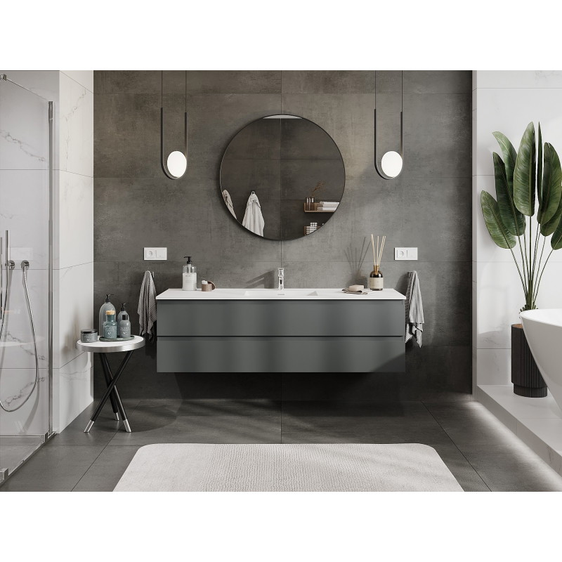 Mexen Orio armoire de salle de bain 160 cm avec lavabo Otis, 2 tiroirs, graphite mat/blanc mat - 91A10-16047-2-BFF66-W18M01