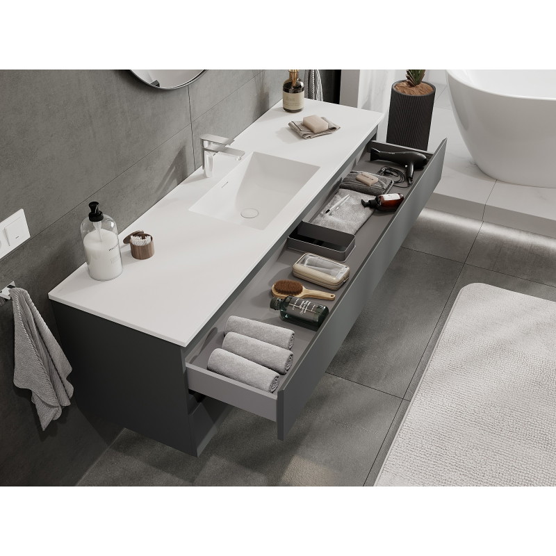 Mexen Orio armoire de salle de bain 160 cm avec lavabo Otis, 2 tiroirs, graphite mat/blanc mat - 91A10-16047-2-BFF66-W18M01