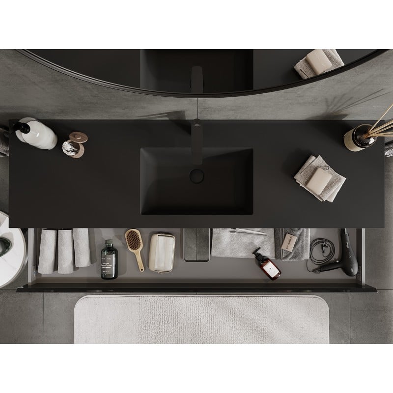 Mexen Orio meuble de salle de bain 160 cm avec lavabo Otis, 2 tiroirs, noir brillant/noir mat - 91A10-16047-2-BFF70-W18M71