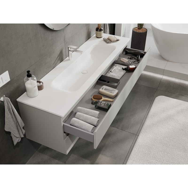 Mexen Orio meuble de salle de bain 160 cm avec lavabo Vela, 2 tiroirs, gris mat/blanc mat - 91A10-16047-2-BFF62-W23M01