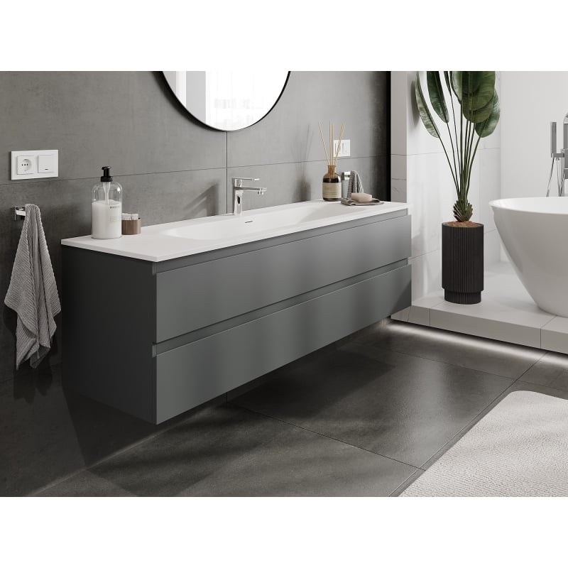 Mexen Orio meuble de salle de bains 160 cm avec lavabo Vela, 2 tiroirs, graphite mat / blanc mat - 91A10-16047-2-BFF66-W23M01
