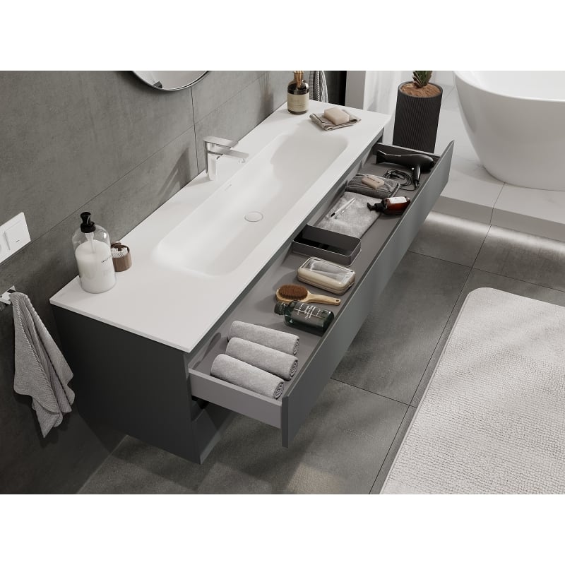 Mexen Orio meuble de salle de bains 160 cm avec lavabo Vela, 2 tiroirs, graphite mat / blanc mat - 91A10-16047-2-BFF66-W23M01