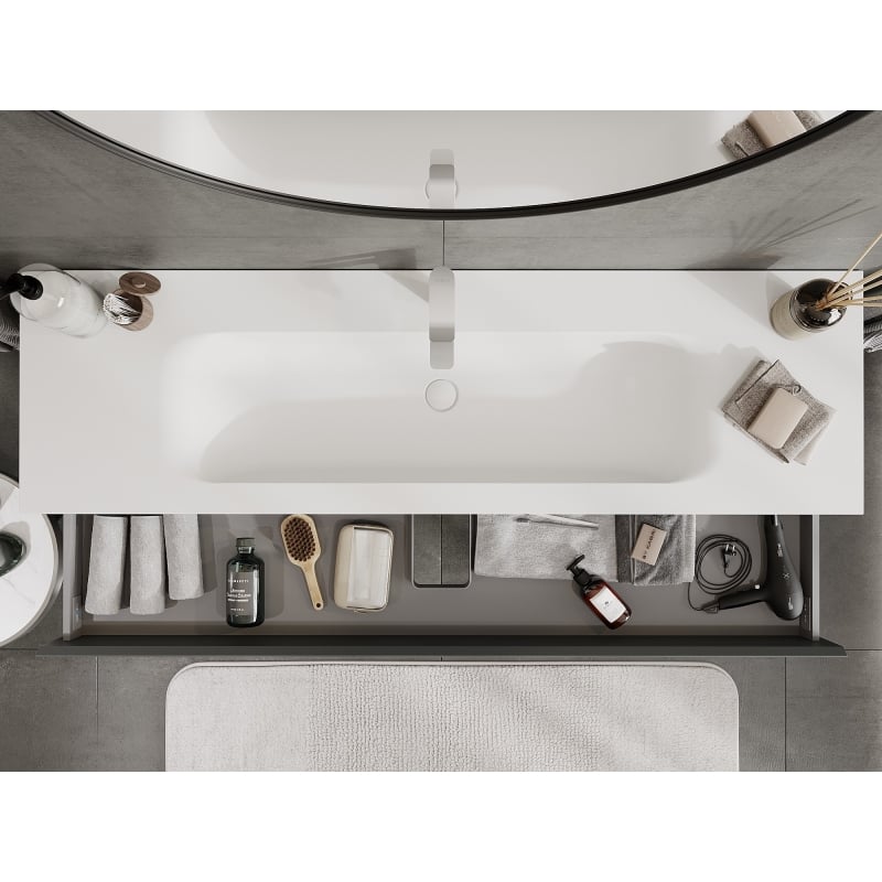 Mexen Orio meuble de salle de bains 160 cm avec lavabo Vela, 2 tiroirs, graphite mat / blanc mat - 91A10-16047-2-BFF66-W23M01