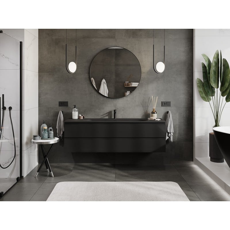 Mexen Orio meuble de salle de bain 160 cm avec lavabo Vela, 2 tiroirs, noir brillant/noir mat - 91A10-16047-2-BFF70-W23M71