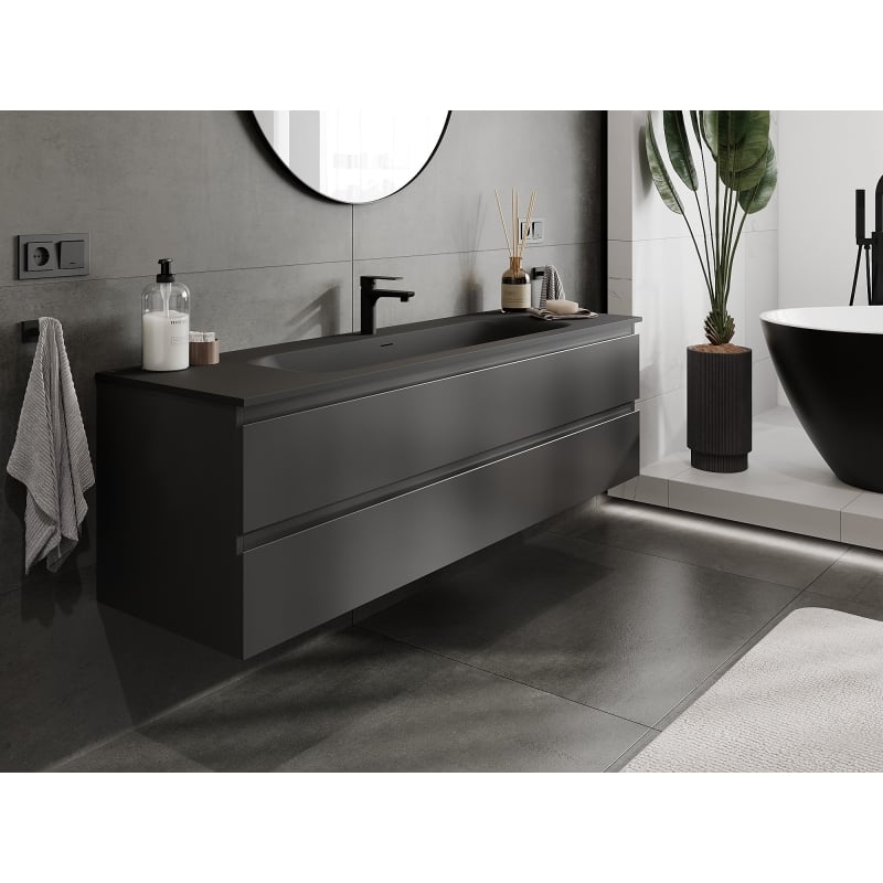Mexen Orio meuble de salle de bains 160 cm avec lavabo Vela, 2 tiroirs, noir mat - 91A10-16047-2-BFF71-W23M71