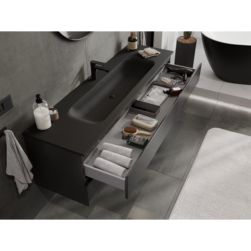 Mexen Orio meuble de salle de bains 160 cm avec lavabo Vela, 2 tiroirs, noir mat - 91A10-16047-2-BFF71-W23M71