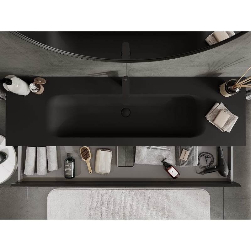 Mexen Orio meuble de salle de bains 160 cm avec lavabo Vela, 2 tiroirs, noir mat - 91A10-16047-2-BFF71-W23M71
