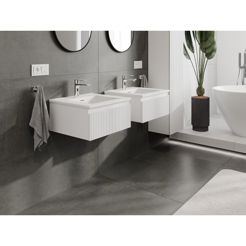 Mexen Rivel meuble de salle de bain 50 cm avec lavabo Otis, 1 tiroir, rainuré, blanc mat - 91A20-05023-1-BF01-W18M01