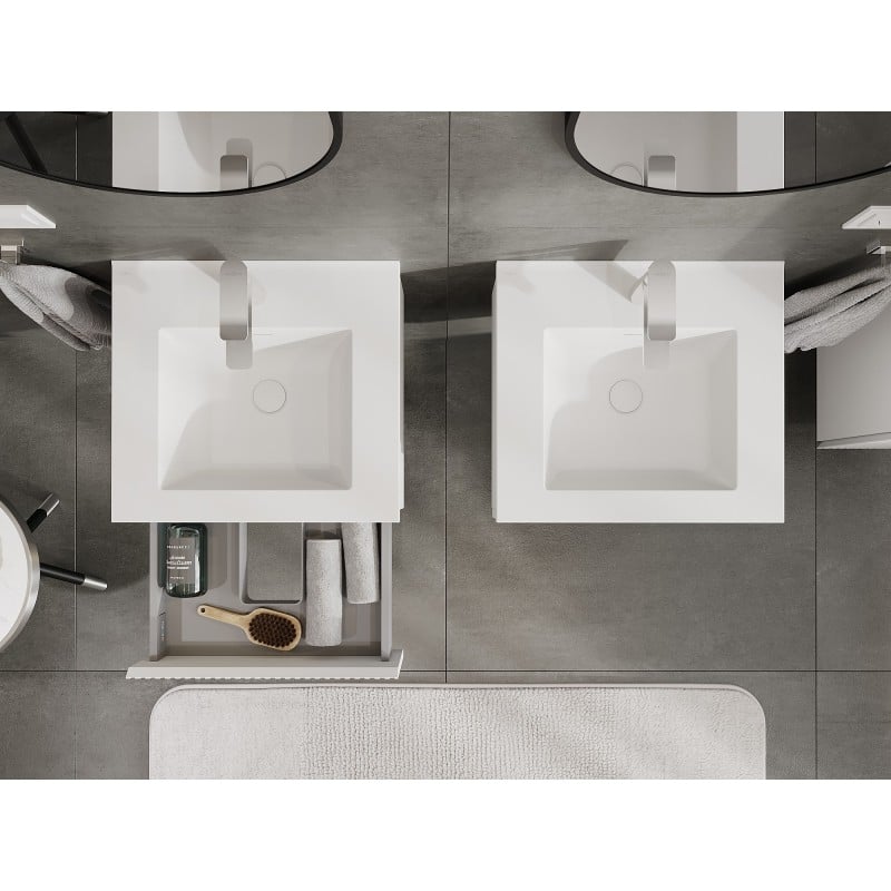 Mexen Rivel meuble de salle de bain 50 cm avec lavabo Otis, 1 tiroir, rainuré, blanc mat - 91A20-05023-1-BF01-W18M01