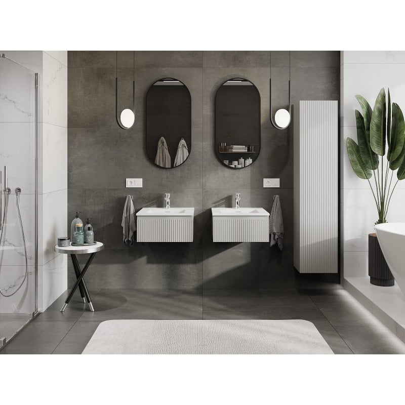 Mexen Rivel armoire de salle de bain 50 cm avec lavabo Otis, 1 tiroir, rainuré, gris mat/blanc mat - 91A20-05023-1-BF62-W18M01