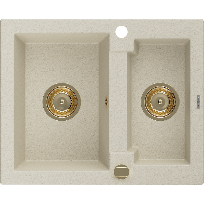 Mexen Carlos évier en granit à 1,5 cuve 582 x 475 mm, Beige, siphon Or - 6518581500-69-G