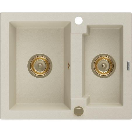 Mexen Carlos évier en granit à 1,5 cuve 582 x 475 mm, Beige, siphon Or - 6518581500-69-G