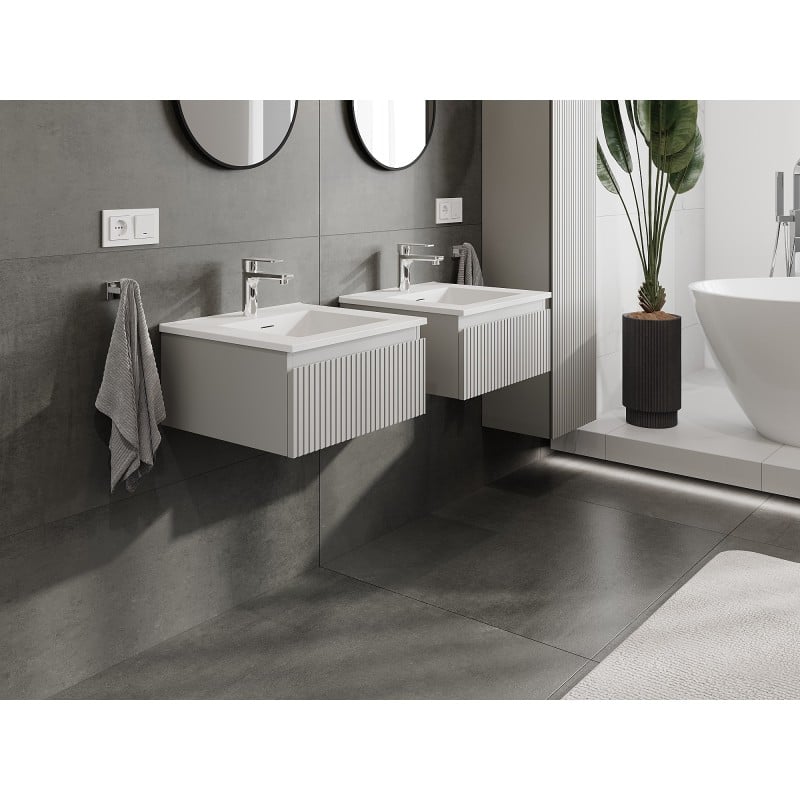 Mexen Rivel armoire de salle de bain 50 cm avec lavabo Otis, 1 tiroir, rainuré, gris mat/blanc mat - 91A20-05023-1-BF62-W18M01