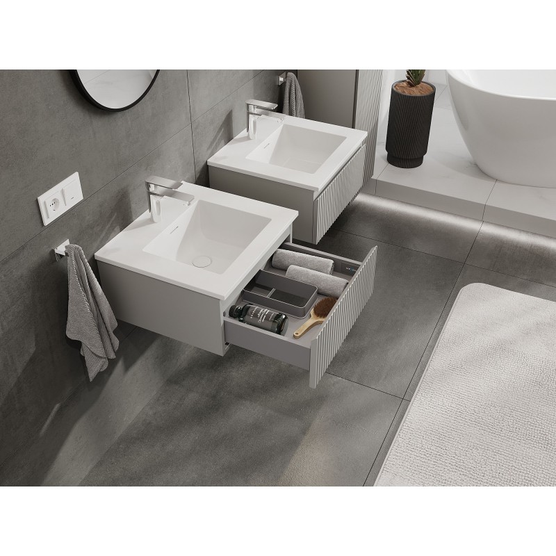 Mexen Rivel armoire de salle de bain 50 cm avec lavabo Otis, 1 tiroir, rainuré, gris mat/blanc mat - 91A20-05023-1-BF62-W18M01