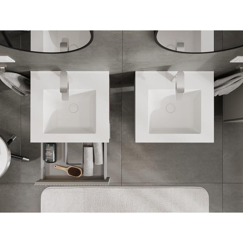 Mexen Rivel armoire de salle de bain 50 cm avec lavabo Otis, 1 tiroir, rainuré, gris mat/blanc mat - 91A20-05023-1-BF62-W18M01