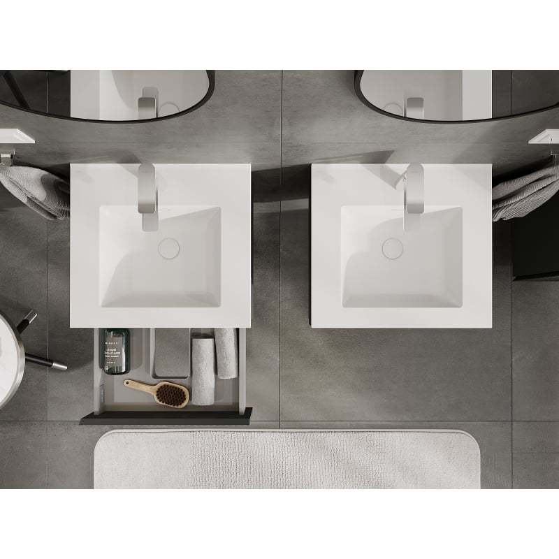 Mexen Rivel armoire de salle de bain 50 cm avec lavabo Otis, 1 tiroir, rainurée, graphite mat/blanc mat