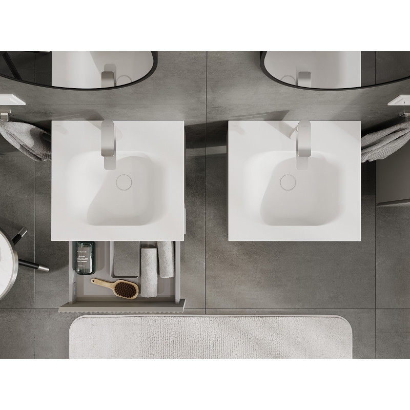 Mexen Rivel armoire de salle de bains 50 cm avec lavabo Vela, 1 tiroir, rainurée, gris mat/blanc mat