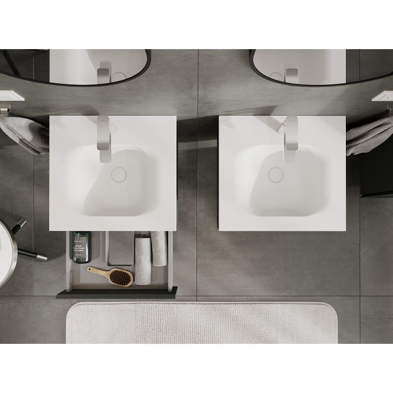 Mexen Rivel meuble de salle de bain 50 cm avec lavabo Vela, 1 tiroir, cannelé, graphite mat/blanc mat