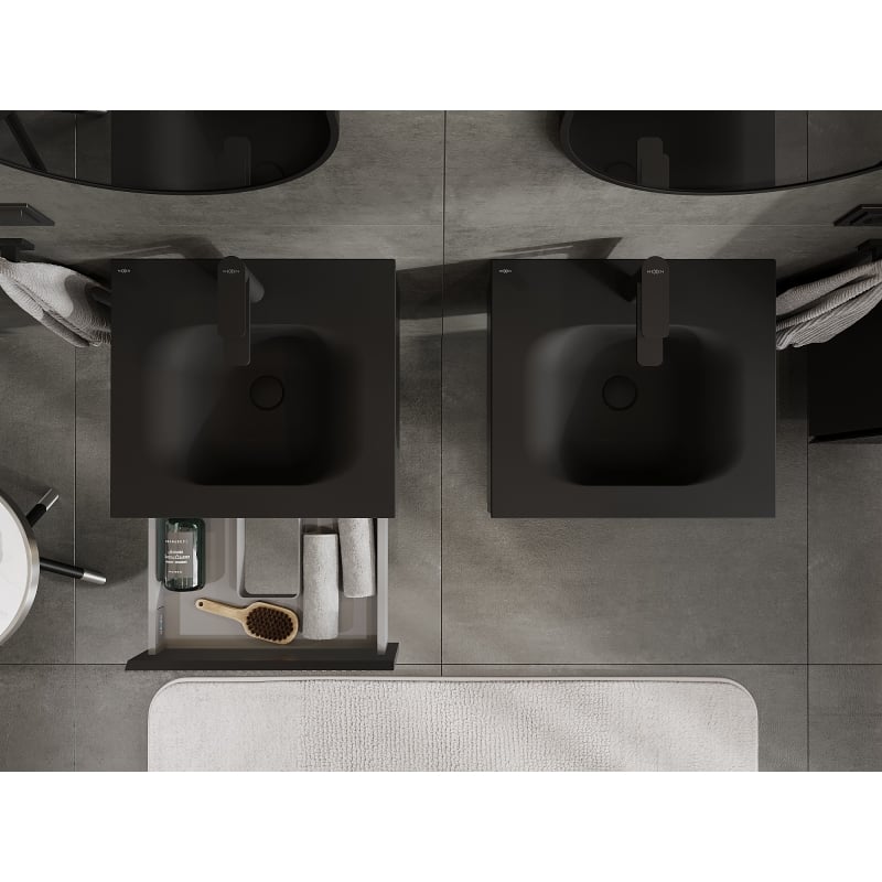 Mexen Rivel meuble de salle de bain 50 cm avec vasque Vela, 1 tiroir, rainuré, noir mat - 91A20-05023-1-BF71-W23M71