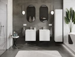 Mexen Rivel meuble de salle de bain 50 cm avec lavabo Otis, 1 tiroir, rainuré, blanc mat - 91A20-05047-1-BF01-W18M01