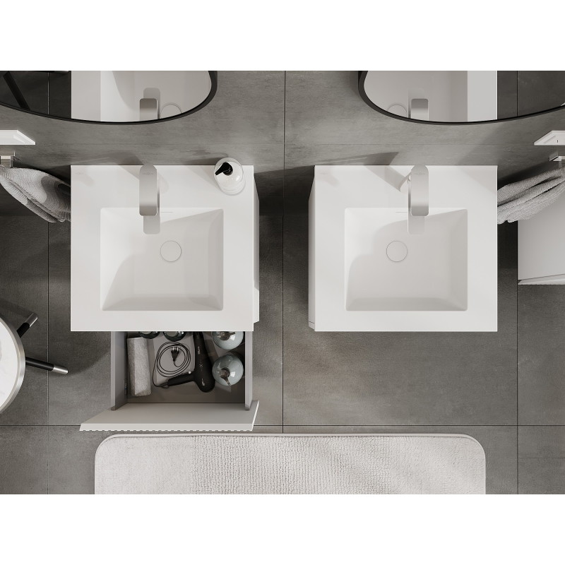 Mexen Rivel meuble de salle de bain 50 cm avec lavabo Otis, 1 tiroir, rainuré, blanc mat - 91A20-05047-1-BF01-W18M01