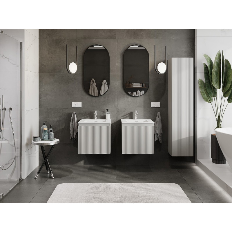 Mexen Rivel armoire de salle de bain 50 cm avec lavabo Otis, 1 tiroir, rainurée, gris mat/blanc mat - 91A20-05047-1-BF62-W18M01