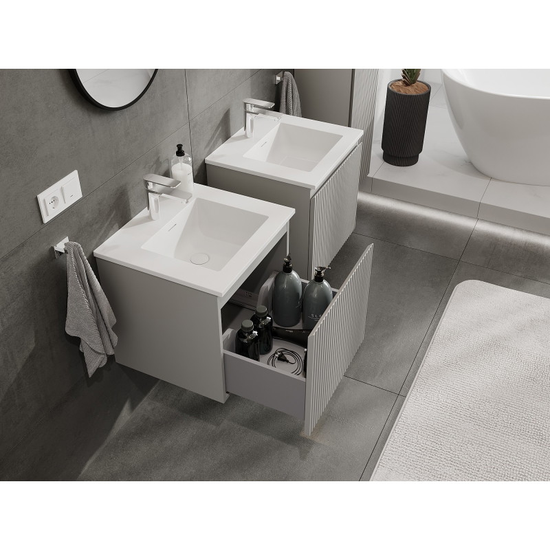 Mexen Rivel armoire de salle de bain 50 cm avec lavabo Otis, 1 tiroir, rainurée, gris mat/blanc mat - 91A20-05047-1-BF62-W18M01